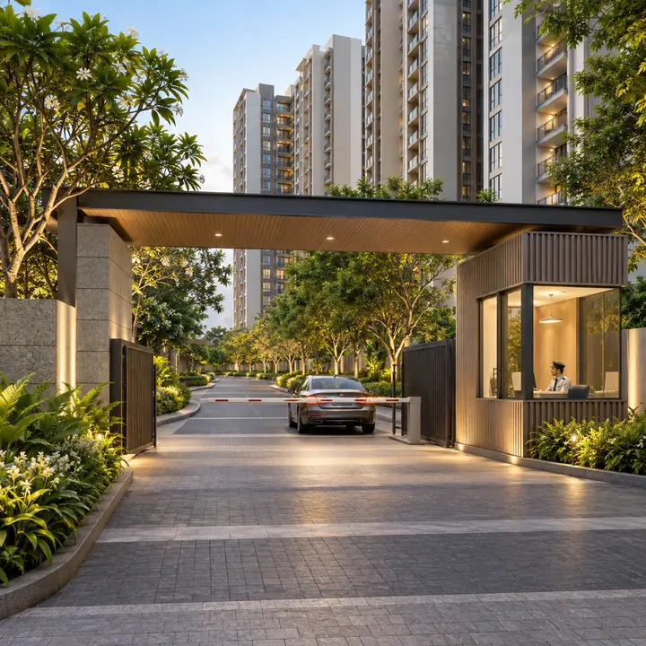 Concorde Electronic City entrance with a tree-lined drive, artist's impression Concorde Electronic City entrance with a tree-lined drive, artist's impression